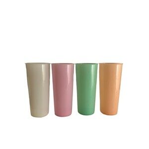 Vintage Tupperware 16 Oz Plastic Drinking Glasses Set Of 4 Pastel #107 No Lids